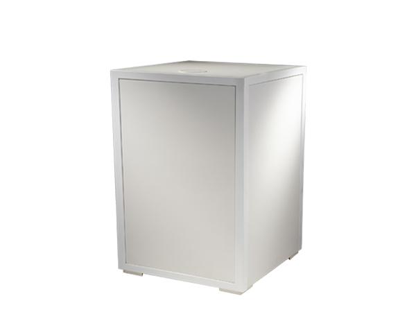 Powered Locking Pedestal, White, 36", Back -- Trade Show Rental Furniture